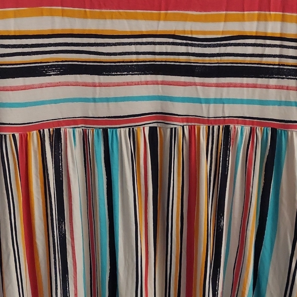 LANE BRYANT Short Sleeve Multicolor Striped Tiered Maxi Dress - Picture 10 of 13